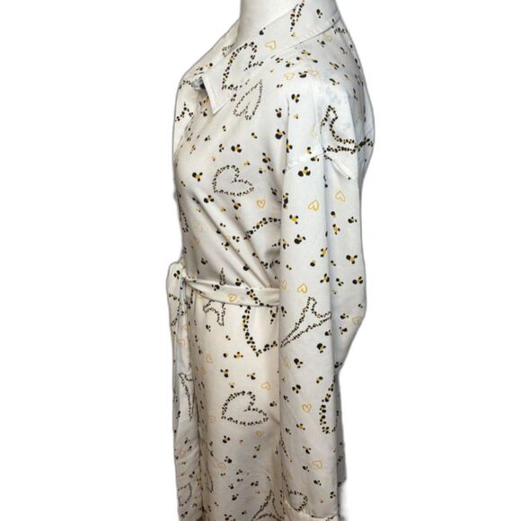 Karl Lagerfield Paris Logo Print Belted Shirtdress Button Up Collared White Gold - Picture 4 of 7